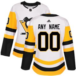 Femme Maillot Hockey Pittsburgh Penguins Personnalisable Adidas Extérieur Blanc