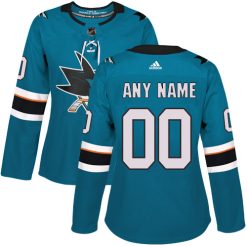 Femme Maillot Hockey San Jose Sharks Personnalisable Adidas Domicile Teal Vert