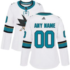 Femme Maillot Hockey San Jose Sharks Personnalisable Adidas Extérieur Blanc