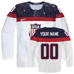 Homme Olympic Hockey Premier Blanc Personnalisable  Team USA Domicile 2014