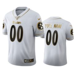 Maillot NFL Pittsburgh Steelers Personnalisé Blanc Or 2020 100th Season Sewn