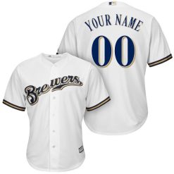 Maillots Baseball MLB Milwaukee Brewers Domicile Blanc Cool Base Personnalisé