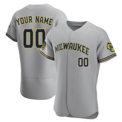 Maillots Baseball MLB Milwaukee Brewers Stitched Personnalisé Alternate Game Gris