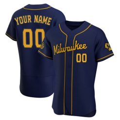 Maillots Baseball MLB Milwaukee Brewers Stitched Personnalisé Alternate Game Navy