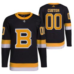 Maillot Boston Bruins #00 Personnalisé Noir 2021-22 Primegreen Authentic